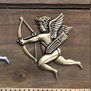 Cupid, Cherub, Angel with Bow and Arrow Stamping, Finding, Charm, Pendant, Solid Brass, USA Made.