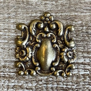 Brass Ornate Floral Stamping, Finding. Solid Brass, USA Made.