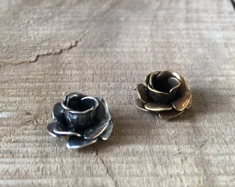 3D Rose Stamping, Finding, Charm, Pendant, Solid Brass, USA Made.