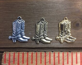 Cowboy Boots & Spurs Stamping, Finding, Charm Pendant. Solid Brass, USA Made.