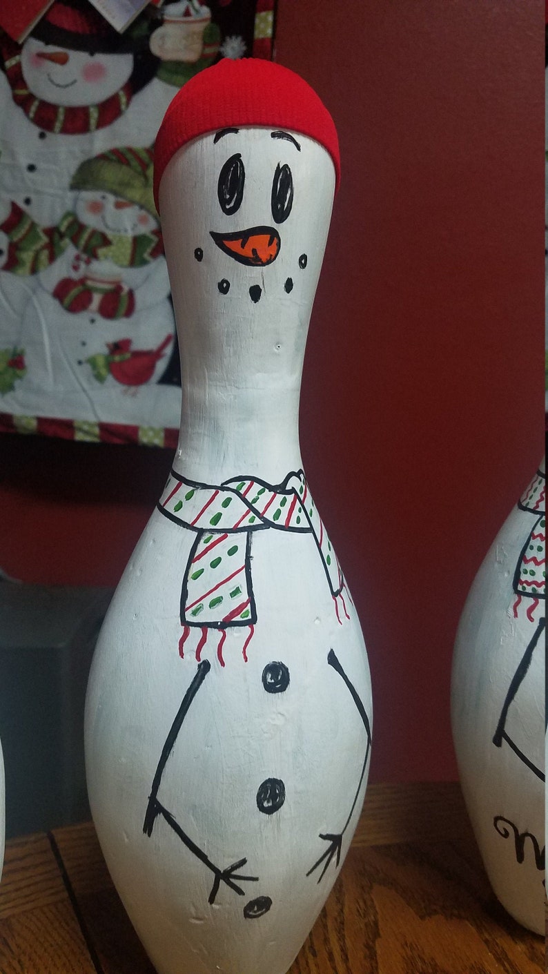 Snowman Bowling Pin Christmas Decoration | Etsy