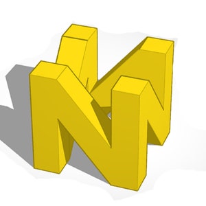 May include: A three-dimensional yellow letter N, with the letter N repeated twice, creating a unique and abstract design.