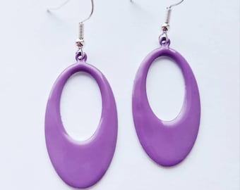 Purple Hollow Oval Earrings