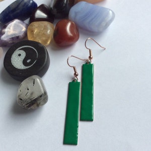 Green Dangle Strip Earrings