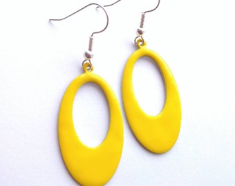 Yellow Hollow Oval Earrings