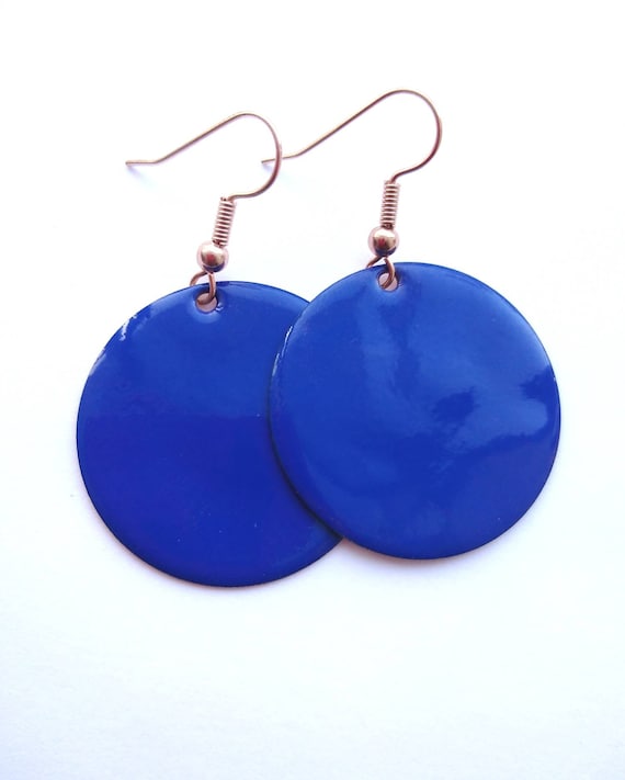 Dark Blue Round Drop Earrings Etsy
