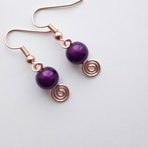 Purple Bead Spiral Earrings