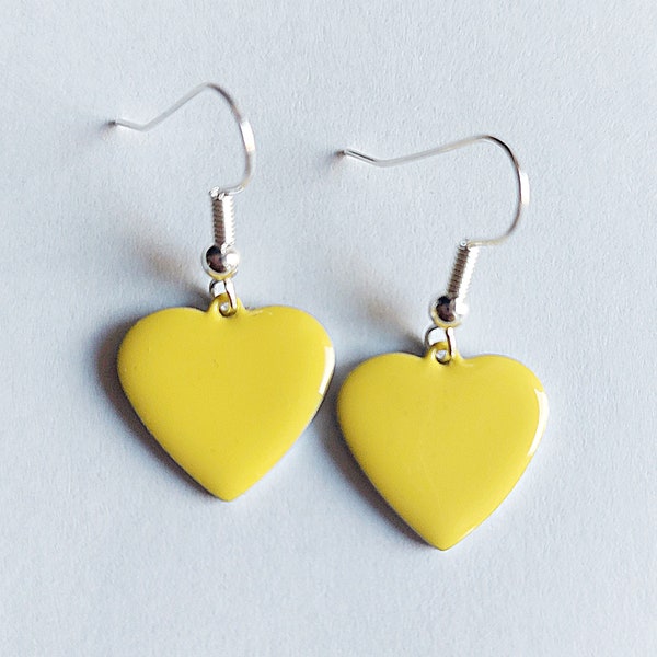 Boucles d'oreilles pendantes coeur jaune