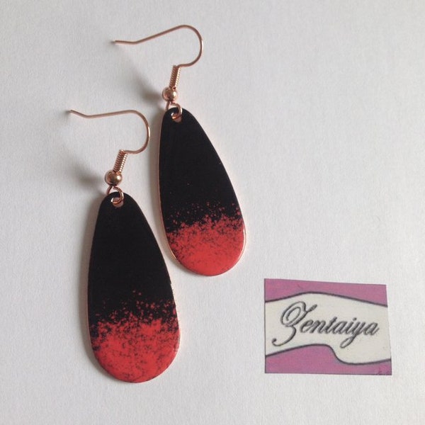 Black and Red Oval Drop Earrings