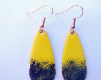 Yellow and Black Oval Drop Earrings