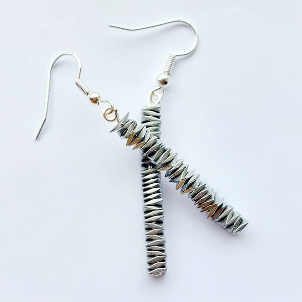 Hematite Square Bead Strip Earrings