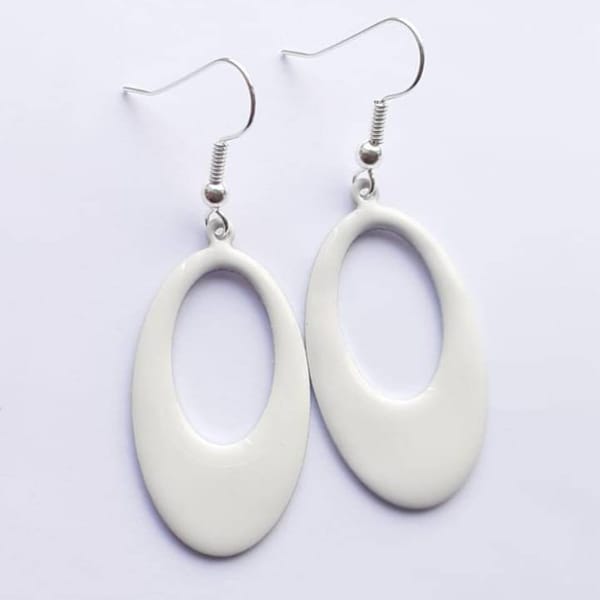 White Hollow Oval Earrings