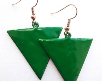 Green Reverse Triangle Earrings