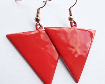Strawberry Red Reverse Triangle Earrings