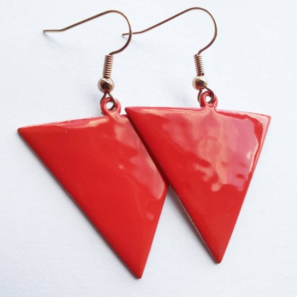 Strawberry Red Reverse Triangle Earrings
