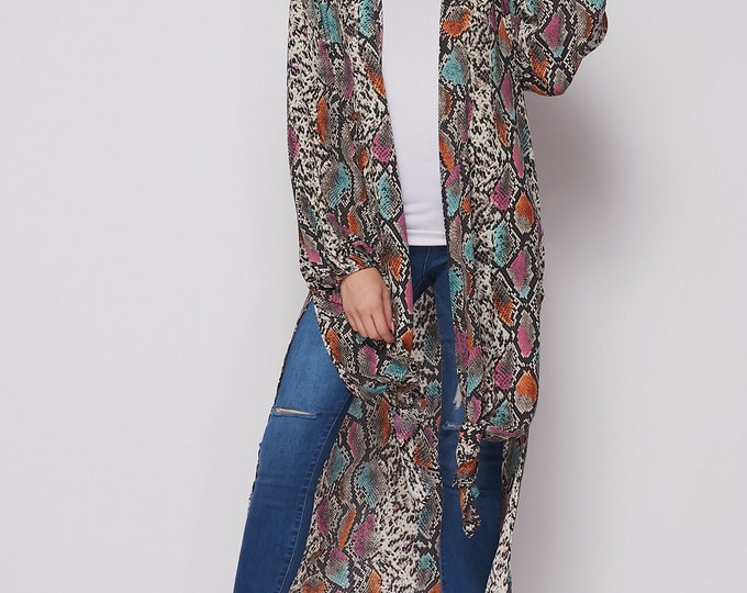 Puffy sleeve multi colored snake skin cardigan