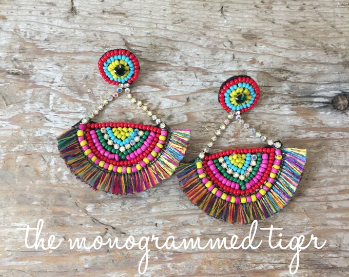 Beaded Wedge Tassel Earrings