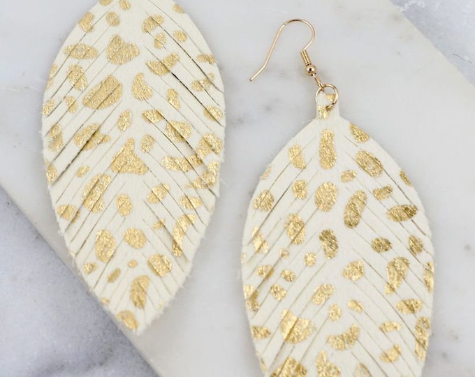 White and Gold Feather Earrings