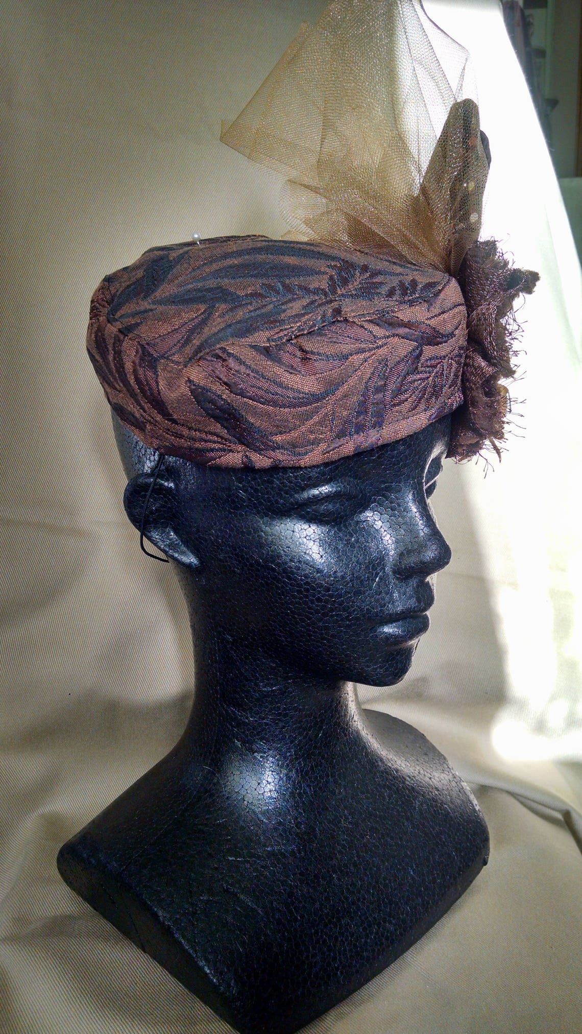 Pillbox hat Fabric pillbox hat Brown pillbox hat Etsy