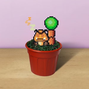 Relaxed Goomba Figure in Plant Pot, Super Mario Bros Diorama, Free-Standing or Magnet, Perfect Gift for Mario Fans and Collectors