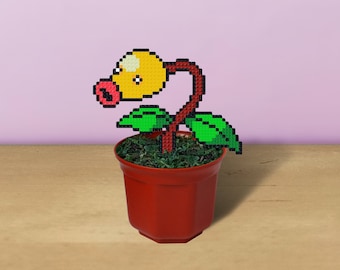 Bellsprout Pixel Figurine in Plant Pot (5.5"), Perler Bead Art, 8 Bit, Hama Beads, Fake Pitcher Plant, Custom Figure, Nerd Birthday Gift