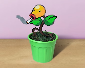 Bellsprout with Joint Figurine in Pot (6.3"), Pixel Art, Funny Weed Figure, 8 Bit Art, Perler Bead Figure, Fake Cannabis, Birthday Gift