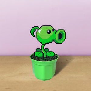 Peashooter Pixel Art Figurine in Pot, Plants vs Zombies, Hama Beads Plant, 8 Bit Art, Fake Pitcher Plant, Custom Figure, Birthday Gift