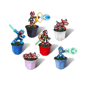 Mega Man, Zero, and Rush Figures in Plant Pot, Mega Man X and Battle Network Decor, Free-Standing or Magnet, Unique Mega Man Fans and Gamers