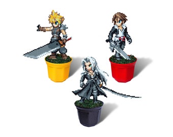 Final Fantasy Characters in Plant Pot, Cloud Strife Figure, Squall Leonhart Figurine, Sephiroth Decoration, Gaming Room Decor, FF Gift