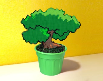 Small Fake Bonsai, Artificial Plant, Pixel Art, Little Tree in Pot, Minimal Decor, Gift for Gardener, Faux Flower Decoration, Indoor Plant