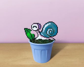 Maplestory Snail in Plant Pot, Maplestory Figure, Blue Snail, Gift for Snail Lover, Small Slug Gift, Snail On Leaf, Maplestory Birthday Gift