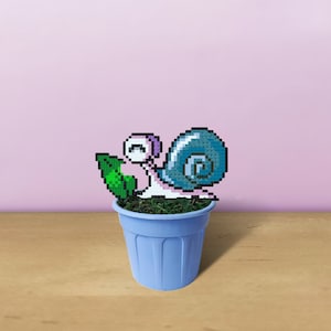 Maplestory Snail in Plant Pot, Maplestory Figure, Blue Snail, Gift for Snail Lover, Small Slug Gift, Snail On Leaf, Maplestory Birthday Gift