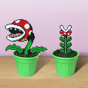 Super Mario Piranha Plant, Pixel Art in Pot, Super Mario Plant, Perler Bead Plant, Figure in Plant Pot, 8 Bit Art Plant, Fake Venus Flytrap image 1