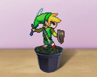 Link of Zelda Figurine in Plant Pot, Zelda Fan Gift, Link of Zelda The Wind Waker, Zelda Decor, Birthday Party Link Decoration, Link Figure