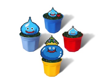 Dragon Quest Slime Figurine in Plant Pot, King Slime Figure, Video Game Gift for Him, Twitch Desk Decoration, Gamer Room Decor, SNES Decor