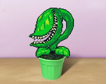 Venus Fly Trap, Piranha Plant, Funny Pixel Art, Gift for Video Gamer, Carnivorous Plant Decor, Unique Nerd Stuff, Large Plant Decoration