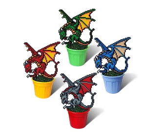 Perler Bead Dragon Figures (7.48&quot;), Black Dragon Figure, Hama Beads Dragon, 8 Bit Dragon, Pixel Art Dragon, Custom Figurine, Birthday Gift