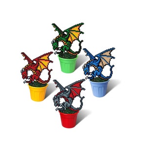Perler Bead Dragon Figures (7.48&quot;), Black Dragon Figure, Hama Beads Dragon, 8 Bit Dragon, Pixel Art Dragon, Custom Figurine, Birthday Gift