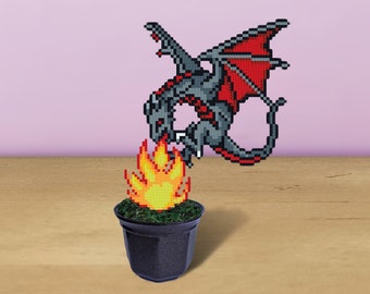 Black Dragon Figure, Dragon Figurine, Gift for Gamer, Nerd House Decoration, Present For RPG Fan, Hama Beads, Fire Breathing Dragon