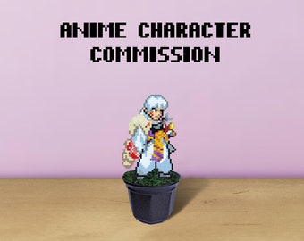 Anime Character Figurine in Plant Pot, FREE PREVIEW, Custom Anime Figures, Perler Bead Art, Manga Merch, Pixel Art, Character Commission