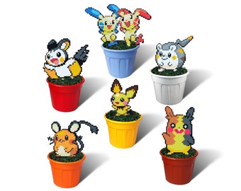 Cute Pokemon Figures in Pots, Togedemaru, Emolga, Plusle, Minun, Dedenne, Pichu, Morpeko, Small Gift for Girlfriend, Pokemon with Heart