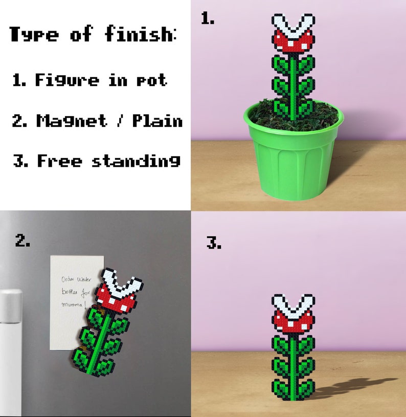 Super Mario Piranha Plant, Pixel Art in Pot, Super Mario Plant, Perler Bead Plant, Figure in Plant Pot, 8 Bit Art Plant, Fake Venus Flytrap image 2