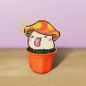 Handmade Maplestory Classic Mushroom Figurine in Plant Pot / Free-standing Figurine / Magnet - Cheerful Addition to Any Space