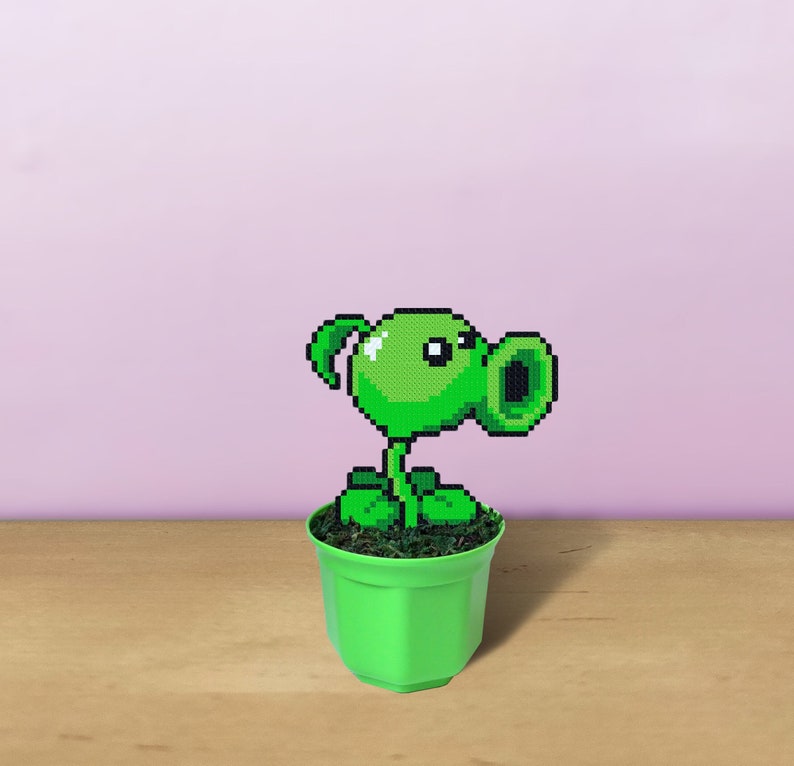 Peashooter Pixel Art Figurine in Pot Plants Vs Zombies Hama Etsy