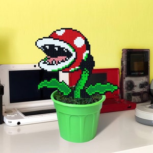 Super Mario Piranha Plant, Pixel Art in Pot, Super Mario Plant, Perler Bead Plant, Figure in Plant Pot, 8 Bit Art Plant, Fake Venus Flytrap image 3