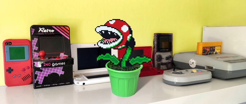 Super Mario Piranha Plant, Pixel Art in Pot, Super Mario Plant, Perler Bead Plant, Figure in Plant Pot, 8 Bit Art Plant, Fake Venus Flytrap image 3