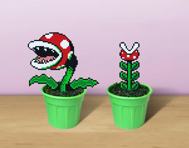 Super Mario Piranha Plant, Pixel Art in Pot, Super Mario Plant, Perler Bead Plant, Figure in Plant Pot, 8 Bit Art Plant, Fake Venus Flytrap image 1