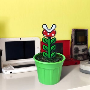 Super Mario Piranha Plant, Pixel Art in Pot, Super Mario Plant, Perler Bead Plant, Figure in Plant Pot, 8 Bit Art Plant, Fake Venus Flytrap image 4