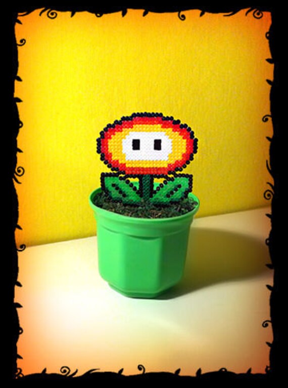 Feu Fleur Super Mario En Pot Pixel Art Perles Hama 55 Fait Main 8 Bit Décoration Plante Fleur Artificielle Cadeau Danniversaire