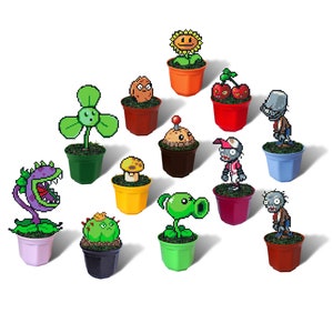 Plants vs Zombies Figures, Peashooter, Cactus, Potato Mine, Walnut, Clover, Blover, Chomper, Mushroom, Cherry, Sunflower, Zombie Figurine